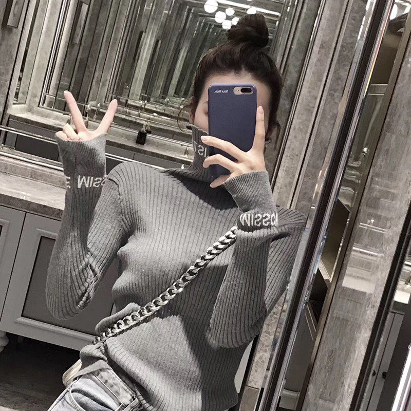 European station 2022 autumn new pullover outer wear inner high-necked knitted bottoming shirt tight-fitting woolen women's top