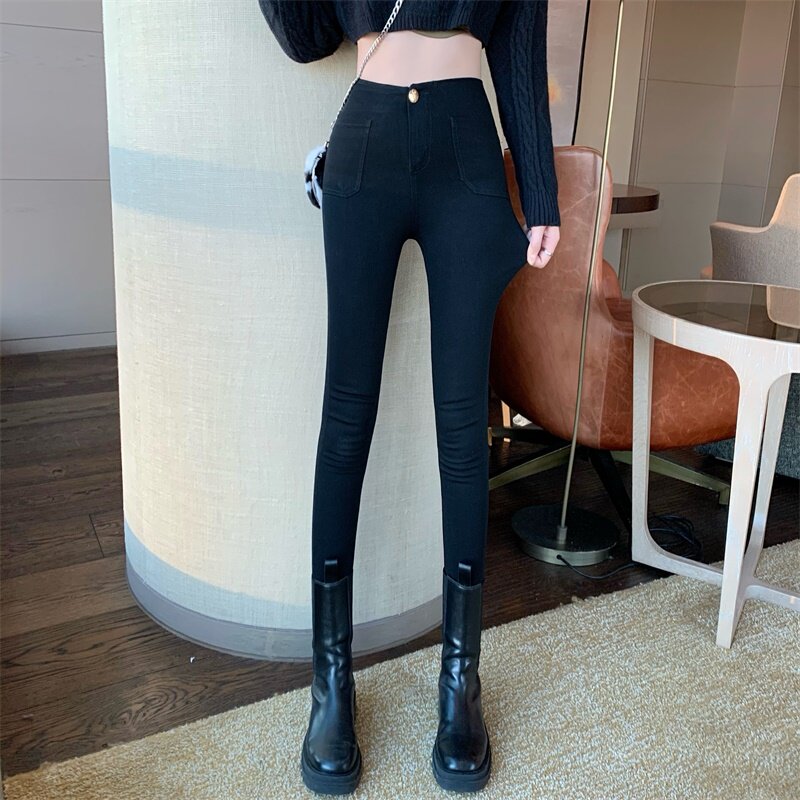 Jeans women's autumn 2021 new chic lingering elegant wind retro high waist tight slim pants long pants