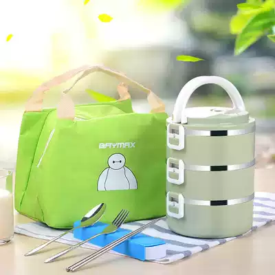 Xinbaili large capacity 3 stainless steel multi-layer three insulated bucket lunch box bento box 2 adult Grid 4 portable rice bucket