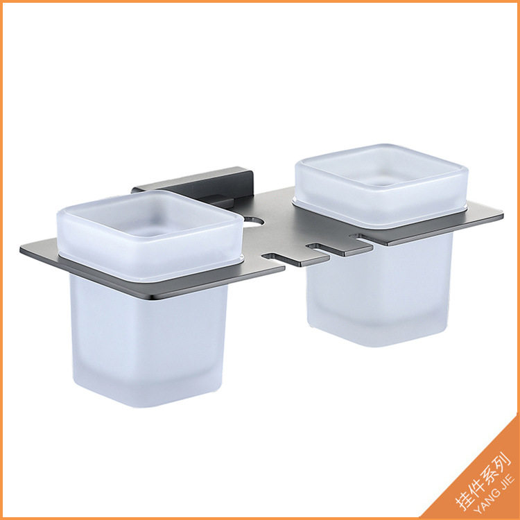 Bexi Bathroom Copper Double Gargle Cup Rack Wire Drawing Gold Gun Grey Black Chrome Hardware Pendant Brief Square Wall-mounted Punch-Taobao