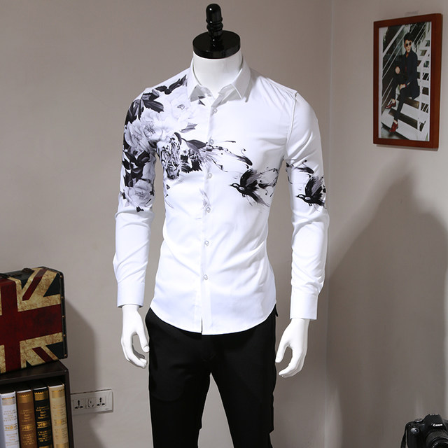 2024 spring new trendy youth business casual tiger print shirt men's long-sleeved slim-fitting non-ironing shirt