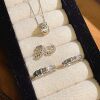 S925 sterling silver jewelry seven-grain rice necklace aged gold electroplated ring ring earrings clavicle chain three-piece set