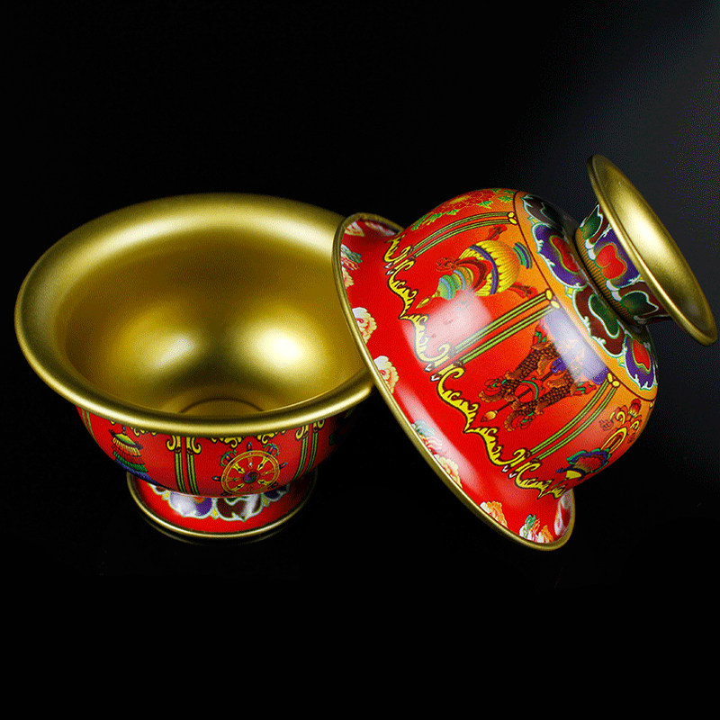 Hidden Mifang Huibao Buddha's Desk Edition Painted Buddha Hall Swing Piece of Eight Bowls Set of Eight Supply Apparatus Eight-for-Cup