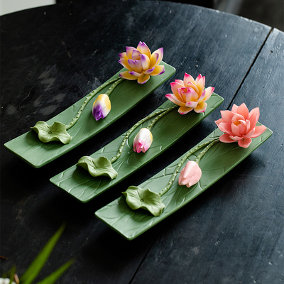 Керамический лотос удачи, керамический ручной работы Ruyi Lotus Lotus, держатель для благовоний, дзен, поднос для курильницы, базовый орнамент