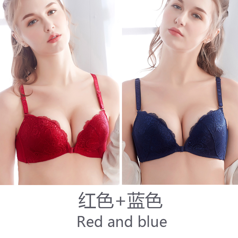 Mặt khóa vẻ đẹp sexy loại điều chỉnh thép-free phụ nữ nhẫn đồ lót tụ tập nhỏ ngực dày nhận vú trên ngực áo ngực ren mỏng.