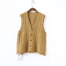 Hollow knitted vest vest autumn new v-neck single-breasted twist loose crimped sleeveless sweater waistband women