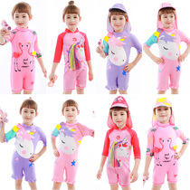 Childrens swimsuit girl one-piece flat corner girl cute cartoon foreign baby middle child soak hot spring child swimsuit