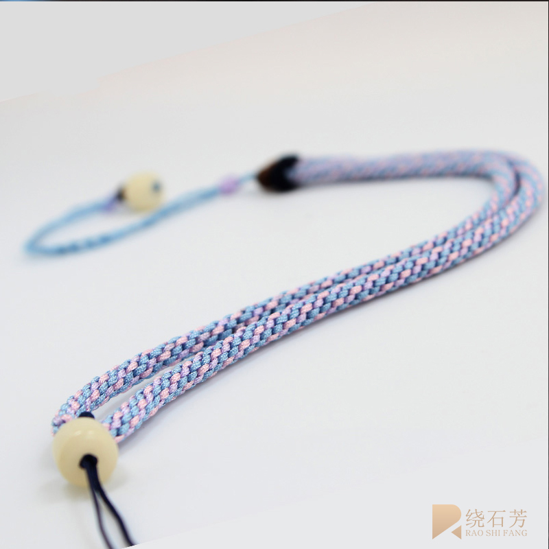 Hand-woven simple and durable light blue and purple gradient fresh literary jade large pendant lanyard thick men's and women's models