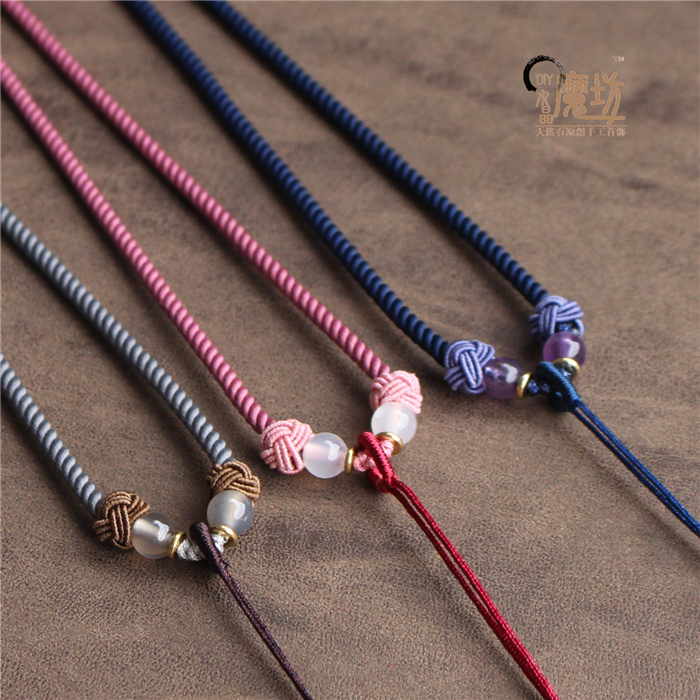 High-end pendant lanyard wax amber with rope imported Milan rope long version sweater chain casual literary women navy gray