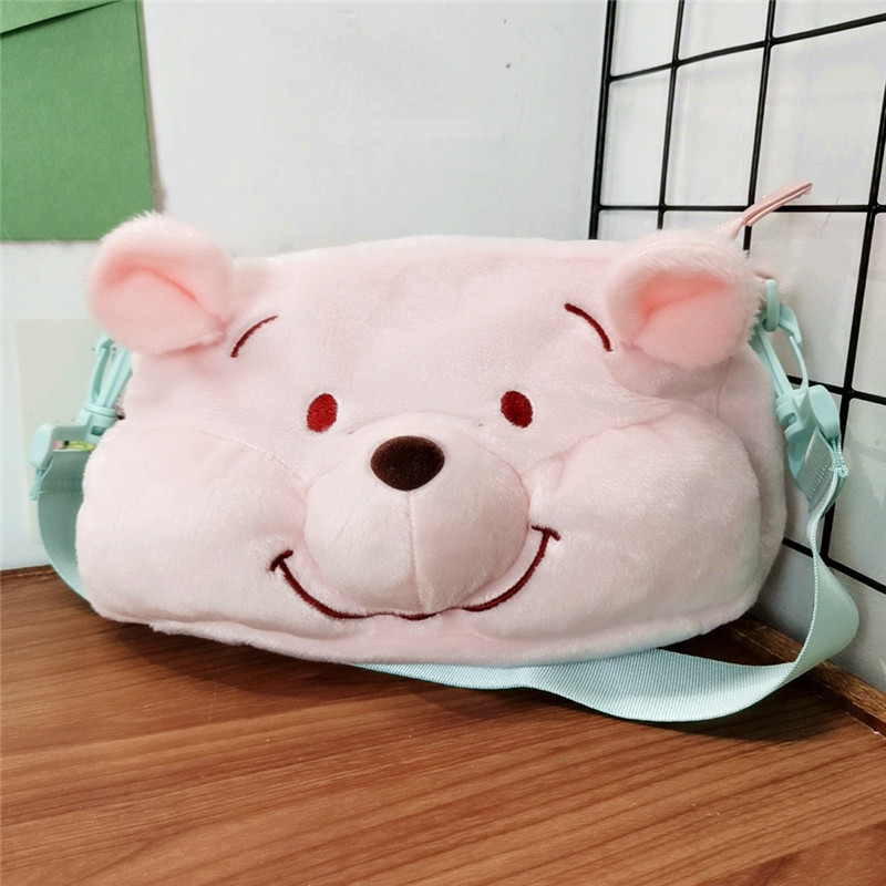 Spring flowers blooming pink Winnie the Pooh poof bear head messenger bag plush toy doll doll girl gift