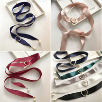 Original wedding dress satin with belt girdle bow tie waist accessories sweet and beautiful pearl buckle silk cloth waist rope neck accessories