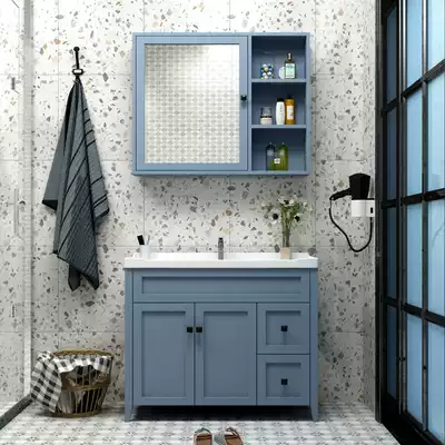 Solid wood Nordic bathroom cabinet combination Modern simple floor-to-ceiling bath cabinet Powder room washbasin washbasin American style