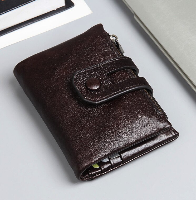 Handmade Soft Bull Leather Short Clip Men 2022 New Genuine Leather Retro Buckle Money Clip 15 Screens Upscale Pull Chain