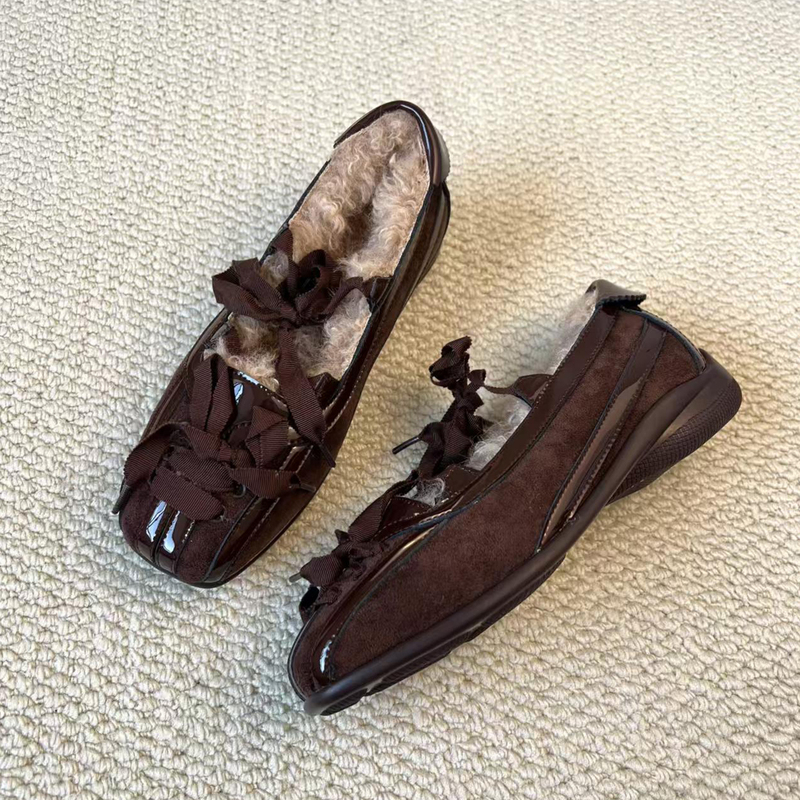 Sheepskin Version ~ Woolen Egg Roll Square-Toe Retro Mary Jane Furry Shoes for Women, New Winter Style with Hidden Height Increase Ballet Flats Sheepskin Version ~ Woolen Egg Roll Square-Toe Retro Mary Jane Furry Shoes for Women, New Winter Style with Hidden Height Increase Ballet Flats