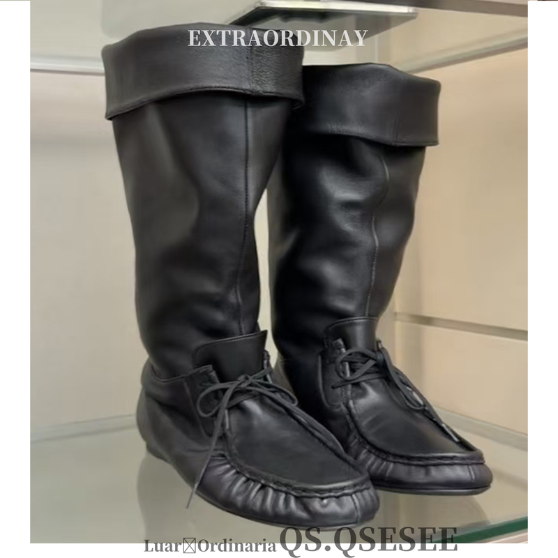 Sheepskin Version! Korean Two-Way Wear Handmade Black Boots for Women, Autumn and Winter Flat Long Boots, 2026 New Retro Long Boots Sheepskin Version! Korean Two-Way Wear Handmade Black Boots for Women, Autumn and Winter Flat Long Boots, 2026 New Retro Long Boots