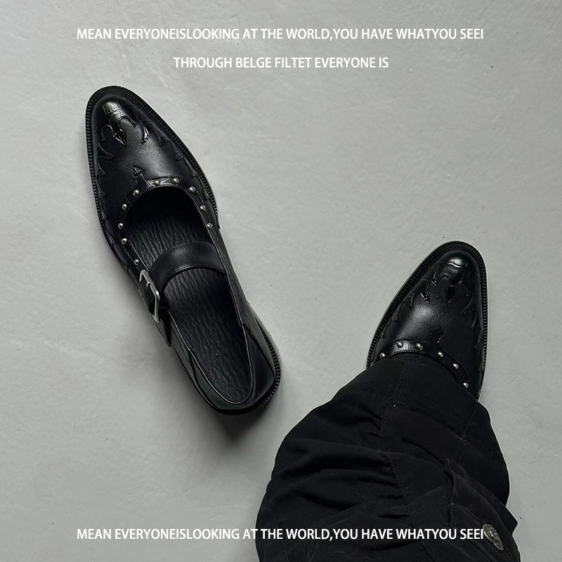 Cowhide ~ Niche Chunky Heel Shallow Mouth Genuine Leather Black Single Shoes, Spring 2026 New Punk Style Pointed Leather Shoes for Women Cowhide ~ Niche Chunky Heel Shallow Mouth Genuine Leather Black Single Shoes, Spring 2026 New Punk Style Pointed Leather Shoes for Women