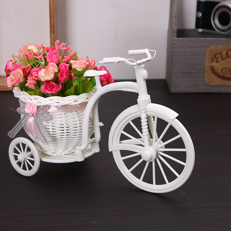 Creative tricycle plastic rattan weaving craft flower basket Home decoration ornaments photography wedding photo props