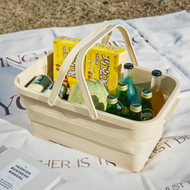 Picnic basket large capacity portable in hand basket outdoor spring tour picnic network red belt lid foldable basket