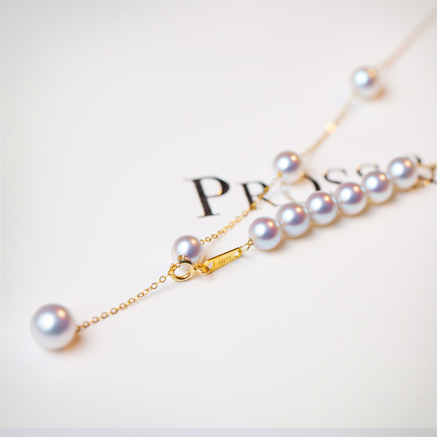 MT Fruit bean Japanese natural AKOYA Sea water pearl Freshwater pearl necklace G18K gold sliding adjustment