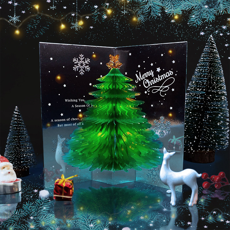 Popcorn Christmas Card Glittering Christmas Tree Tiger Year New Year Three-dimensional Greeting Card Creativity 3D Upscale Blessing Card