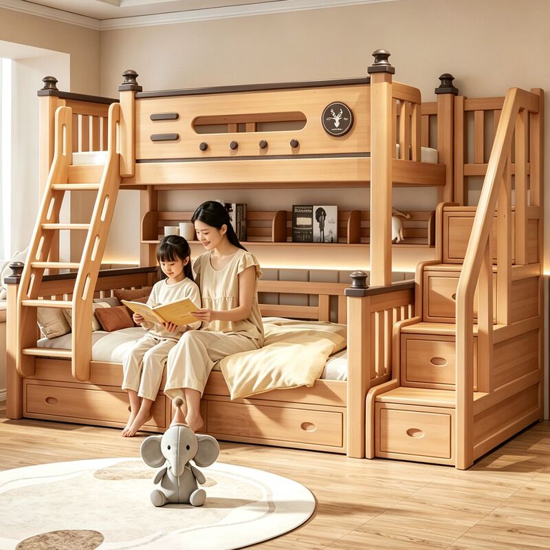 All-Solid Wood Bunk Bed, Double Bunk Bed for Adults, Two-Tier Bed for Children, Multifunctional Beech Wood Bunk Bed All-Solid Wood Bunk Bed, Double Bunk Bed for Adults, Two-Tier Bed for Children, Multifunctional Beech Wood Bunk Bed