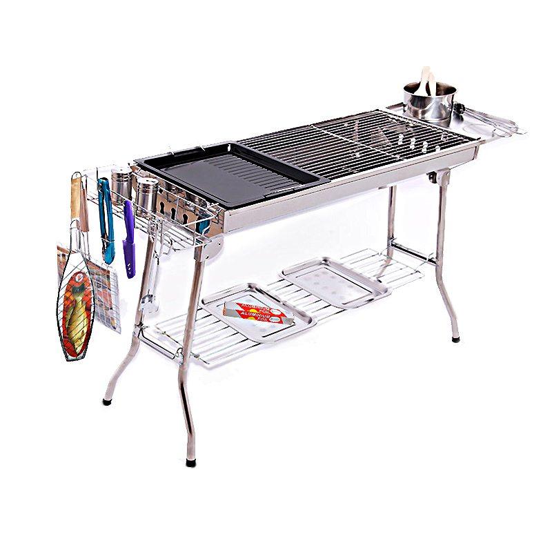 Thickened Field Folding Stainless Steel Barbecue Grill Outdoor home charcoal grill full range of tools 5 people more