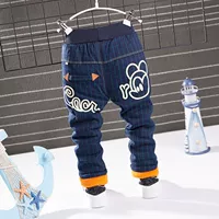 Quần jean nam mùa đông 1-2-3-4-5-6-7 tuổi bé trai mặc quần cotton trẻ em dày cộng với nhung quần jean trẻ em xuất khẩu