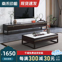 New Chinese rock plate TV cabinet Tea Table Combination Zen light extravagant full solid wood ground cabinet modern minimalist assembly lockers