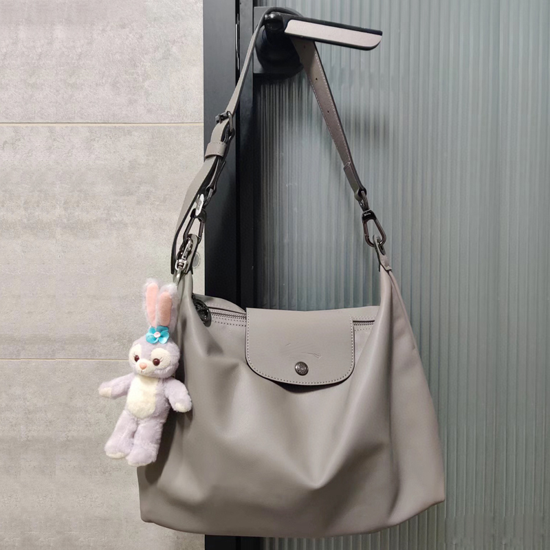New French Longlong Brand Hobo Bag, Cowhide Leather Shoulder Handbag, Unisex Underarm Tote Bag, Women's Bag