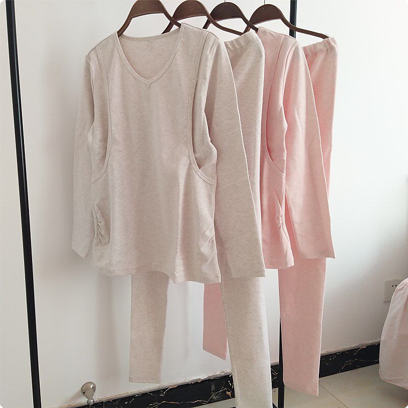New Pint Autumn Winter Knit Pregnant Woman Autumn Clothing Sanitary Pants Suit Thickened Color Cotton Postpartum Breastfeeding Pyjamas