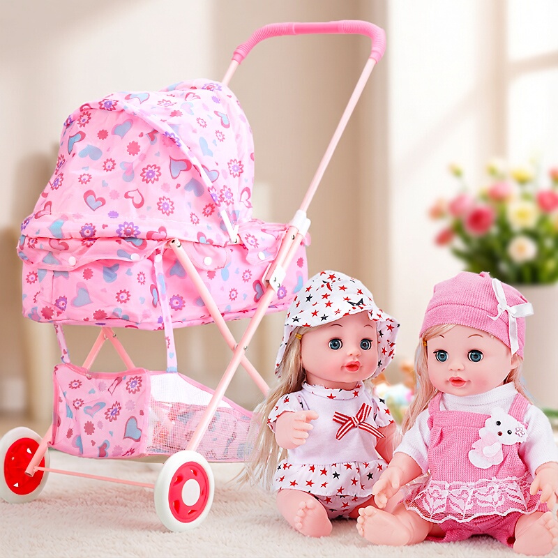Children's Large Stroller Pretend Play Baby Stroller Toy for Girls Princess Baby Stroller for Girls with Doll