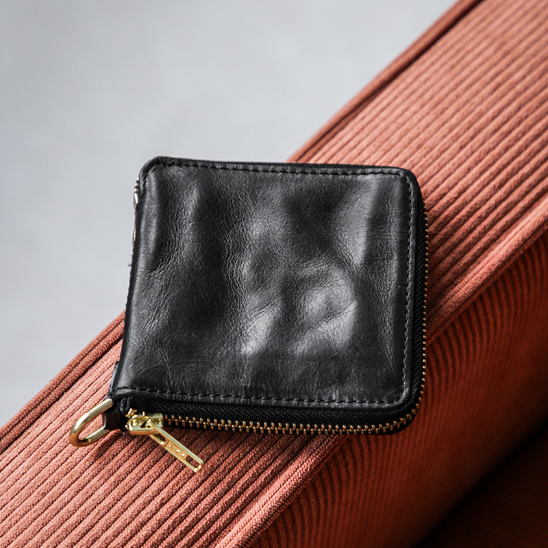 Vintage Genuine Leather Men's Short Wallet, Vegetable-Tanned First-Layer Cowhide, Japanese-Style Simple Handmade Card Holder, Portable Coin Purse