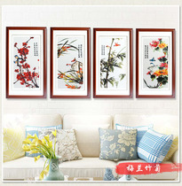 Meilan bamboo and chrysanthemum embroidery Guangdong characteristics living room bedroom decorative painting Pure hand embroidery finished pendant gift