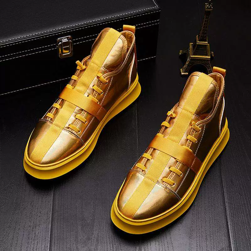 Thời trang Châu Âu giày cao nam trẻ trung Phong cách Anh giày cao cổ Giày nam vàng tất cả các kết hợp giày bình thường Giày cao cổ Zhongbang - Giay cao