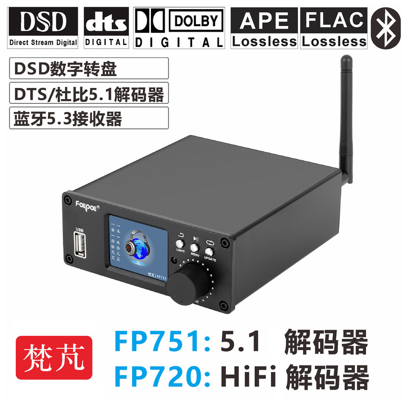 Dts Dolby 5.1 Decoder Audio USB Sound Card U Disk Surround Sound HDMI Arc Dsd Digital Broadcast 9038 Bluetooth