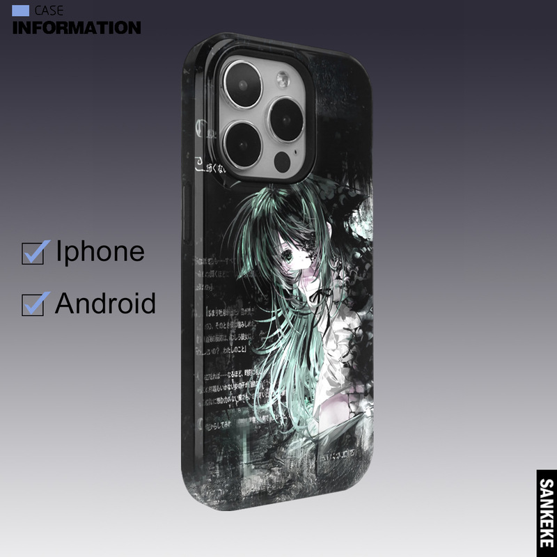 Sankeke Original Japanese Anime Style Soft Rubber Korean Coating Film Two-In-One Black Background Phone Case Suitable for Apple 16 Pro Max/Plus/15 All Series Glossy Matte Phone Case
