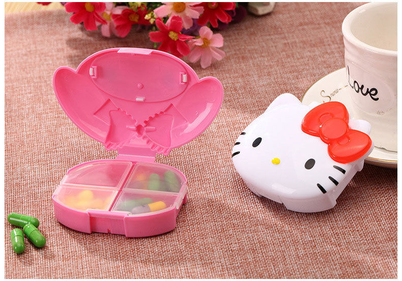 hello kitty cartoon medicine box 4 split medicine kit portable pill containing box sealed medicine ingots split box