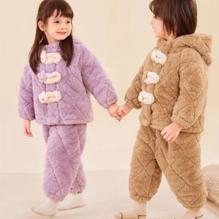 宝宝家居服套装儿童珊瑚绒保暖衣服2件套