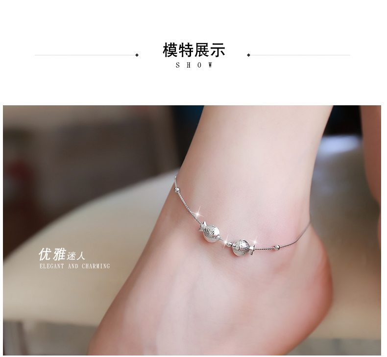 S925 bạc hôn miệng cá chân nữ mùa hè thời trang đơn giản cặp đôi chú hề chân cá vòng Nhật Bản và Hàn Quốc phiên bản gửi quà cho bạn gái vòng chân cá chép nữ