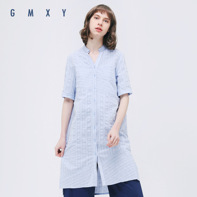 [Cửa hàng với cùng một đoạn] cừu cổ buổi tối GMXY2017 mùa hè mới sọc áo đầm váy cotton Sản phẩm HOT
