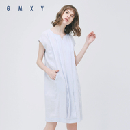 Gumuxiyang GMXY2018 Mùa Hè của Phụ Nữ New Linen Dresses Ngắn Tay Áo Mới Nghệ Thuật V-Cổ Váy