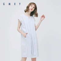 Gumuxiyang GMXY2018 Mùa Hè của Phụ Nữ New Linen Dresses Ngắn Tay Áo Mới Nghệ Thuật V-Cổ Váy đầm váy đẹp