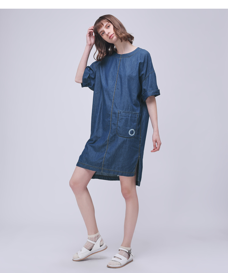 Cổ Muxi cừu GMXY2018 mùa hè của phụ nữ new 茧 vòng cổ chia denim váy cotton váy