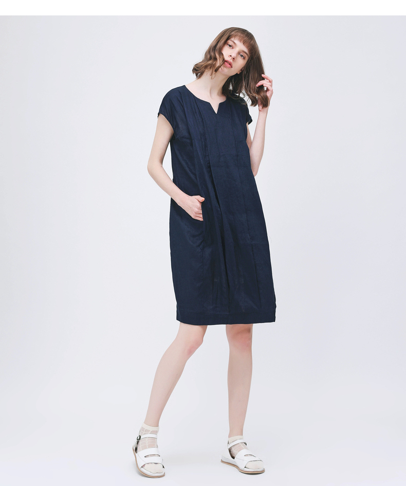 Gumuxiyang GMXY2018 Mùa Hè của Phụ Nữ New Linen Dresses Ngắn Tay Áo Mới Nghệ Thuật V-Cổ Váy