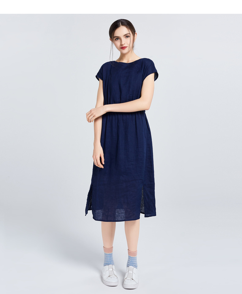 Gumu Xiyang GMXY mùa hè mới ngắn tay eo linen dresses của phụ nữ đô thị giải trí fan art