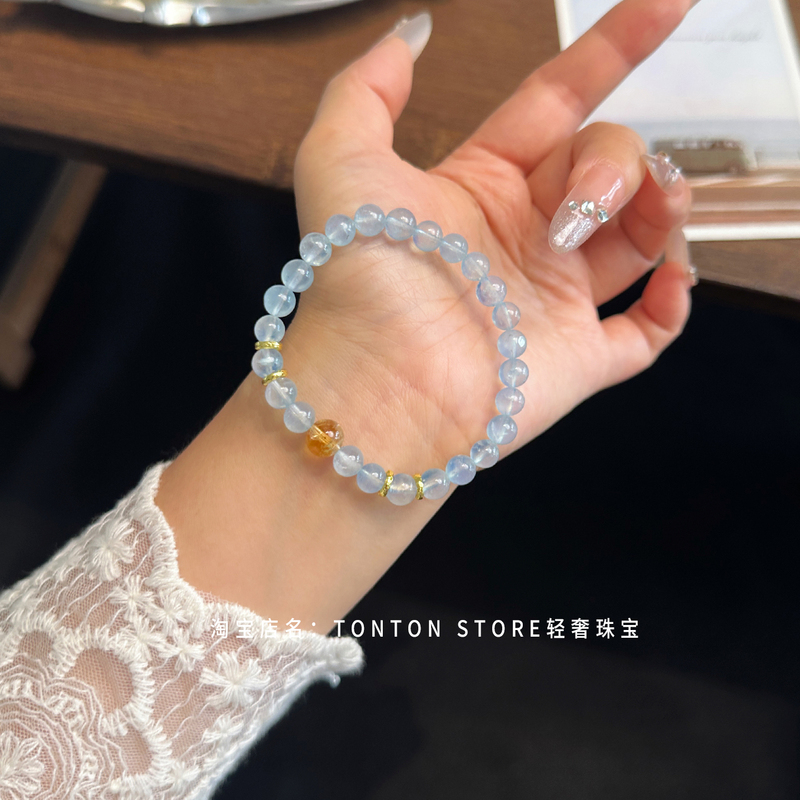 Natural Ice-Type 6mm Aquamarine Bracelet for Women, Niche Luxury Sapphire Crystal Bracelet, Valentine's Day Gift for Girlfriend Natural Ice-Type 6mm Aquamarine Bracelet for Women, Niche Luxury Sapphire Crystal Bracelet, Valentine's Day Gift for Girlfriend