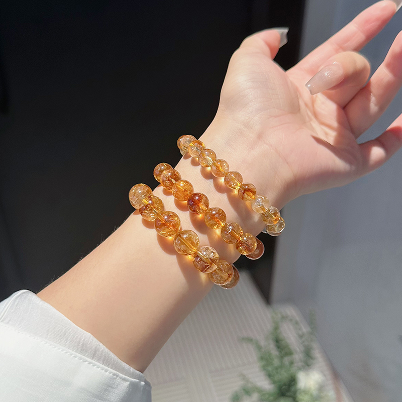 Natural Genuine Yellow Tower Crystal Brazilian Citrine Bracelet for Wealth and Career Prosperity, Yellow Rutilated Quartz Bracelet Gift
