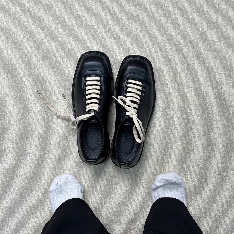 Commuter Lace-Up Square-Toe Derby Shoes, Trendy and Stylish, High-End Black Leather Shoes, British Style Formal Business Men's Shoes