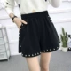 Quần short Jinmian nữ 2018 mới mùa thu đông mới phiên bản Hàn Quốc eo cao một chữ hoang dã mỏng bên ngoài màu đen mặc quần short