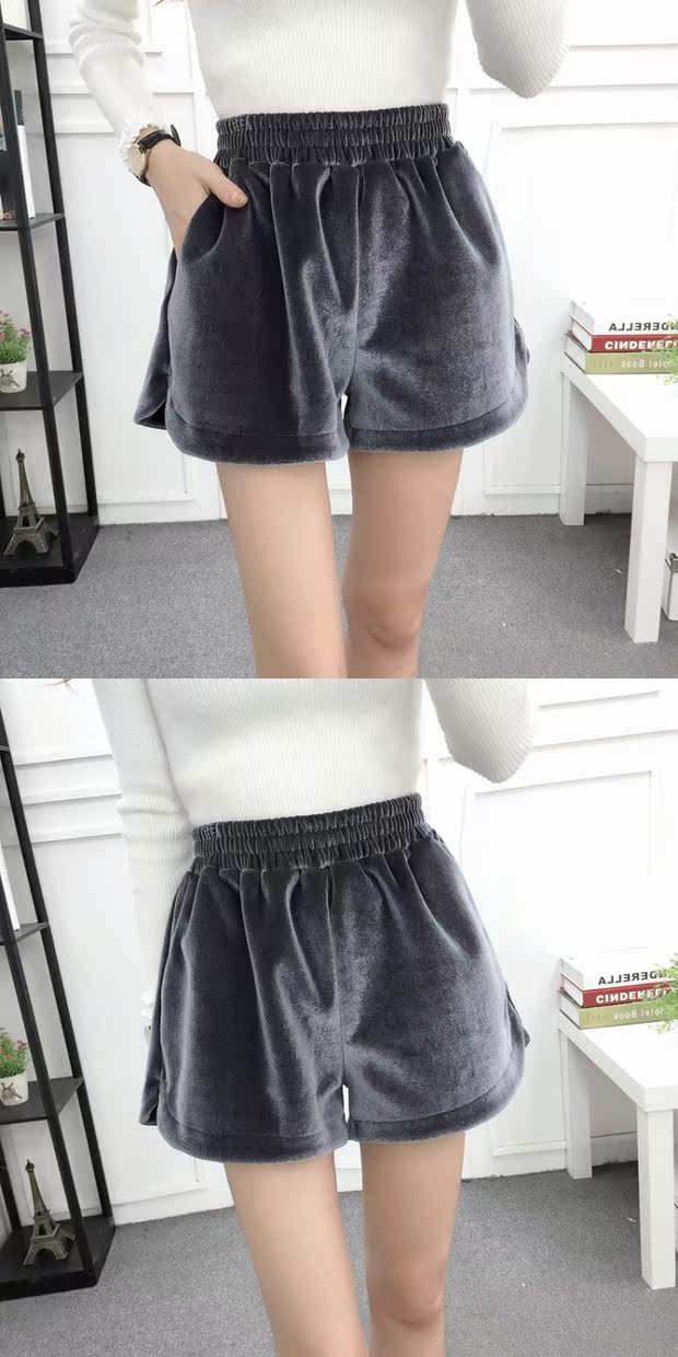 Quần short nữ mùa đông 2018 phiên bản Hàn Quốc mới của quần short nhung hoang dã Quần short cạp cao quần ống rộng ống rộng quần nữ mùa thu đông quần sooc nhung